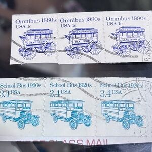 Vintage Omnibus and School Bus Design Stamps - Blue and Green